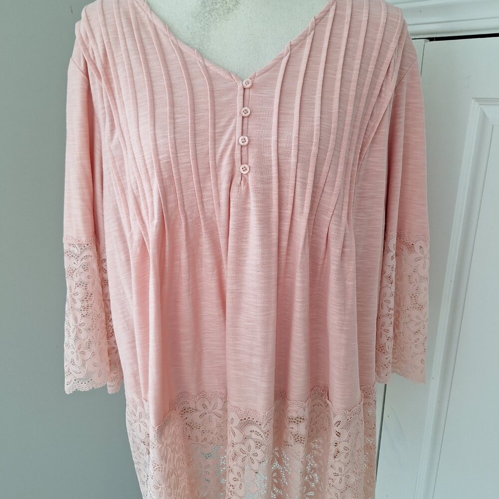 Women's Tunic by Roaman's Pink with Pink Lace Size 18/20